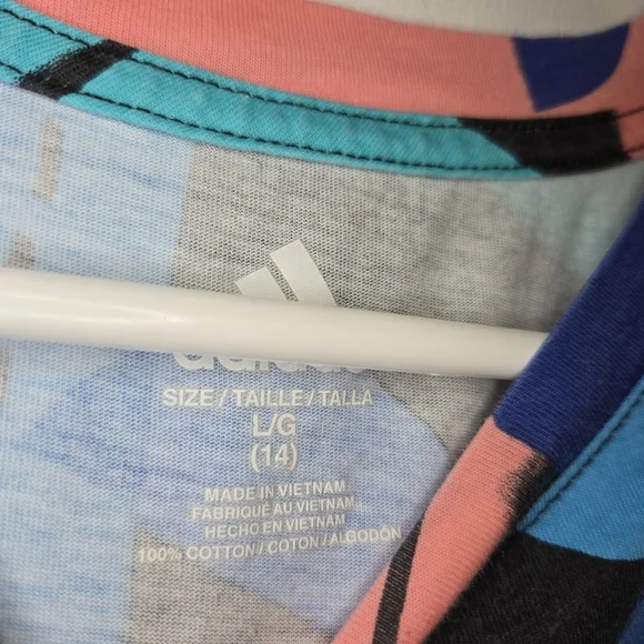 Adidas Girls Geometric Multi-color Boxy Cropped Style Top Logo Size Large 14 - Picture 6 of 7